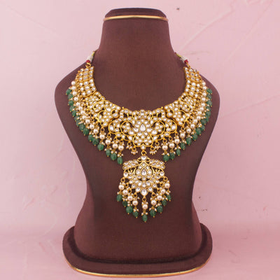 Refined Jadau Kundan Necklace With Emerald Drops
