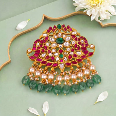 Floral Jadau Kundan Locket With Strawberry Beads