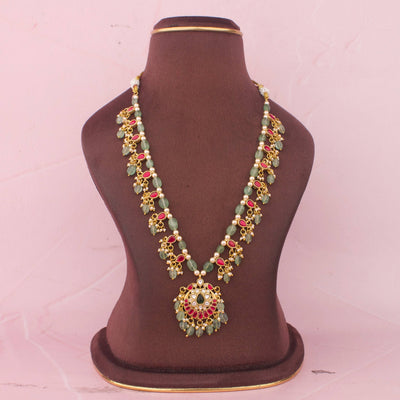 Designer Jadau Kundan Beads Necklace With Chand Locket