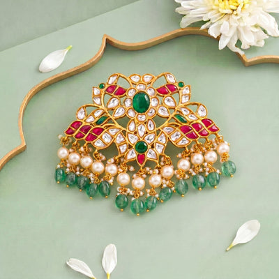 Stylish Jadau Kundan Locket With Pearl Hangings
