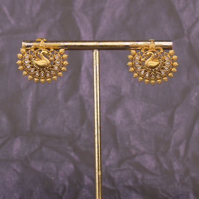 Traditional Temple Style Peacock Kundan Stud Earrings