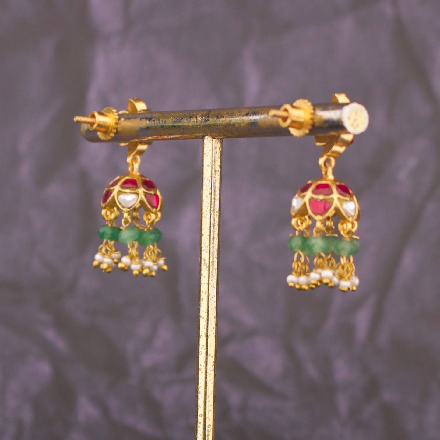 Mini Jadau Kundan Jhumki Earrings With Pearl Hangings