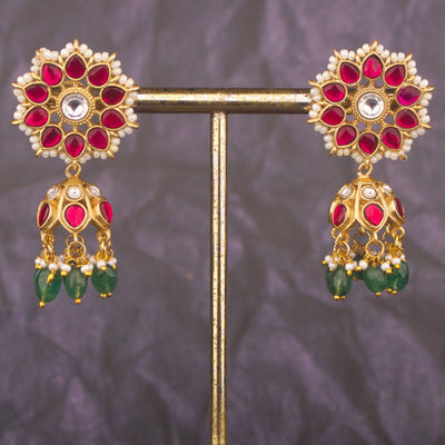 Designer Ruby Jadau Kundan Jhumki Earrings