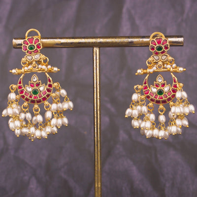 Royal Jadau Kundan Chandbali Earrings With Pearl Tassels