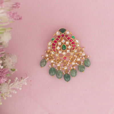 Peacock Design Jadau Kundan Pendant With Green Beads