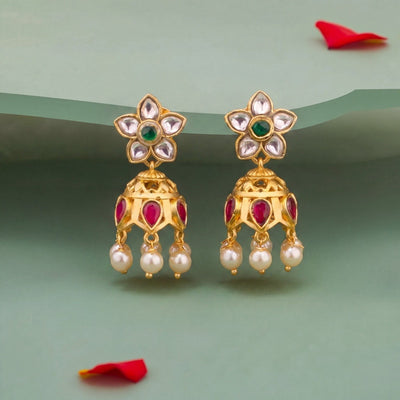 Mini Floral Design Jadau Kundan Jhumki Earrings