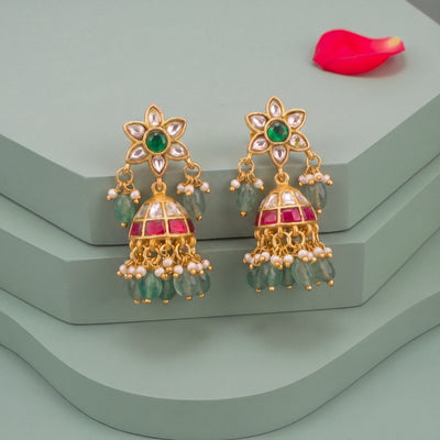 Phool Design Jadau Kundan Jhumki Earrings