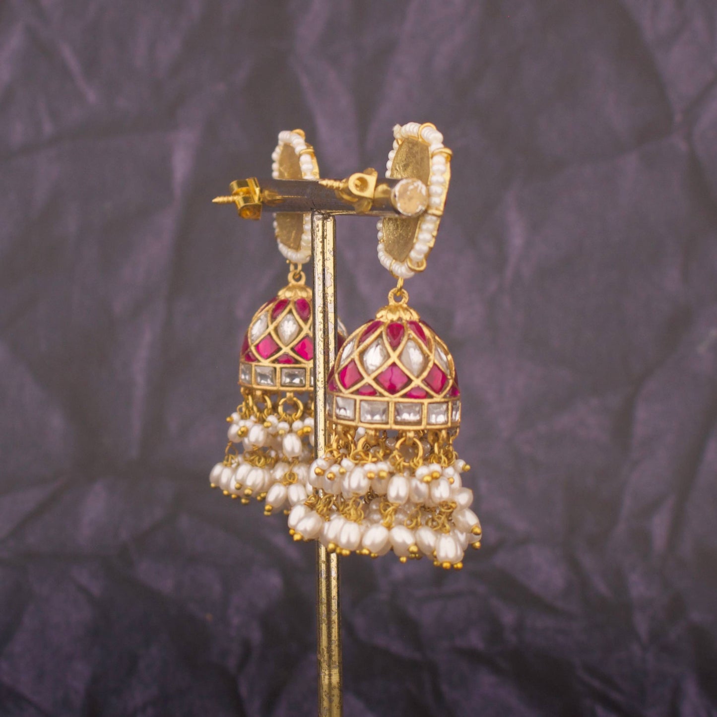 Traditional Jadau Kundan Jhumki Earrings With Hangings