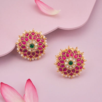 Floral Design Jadau Kundan Stud Earrings