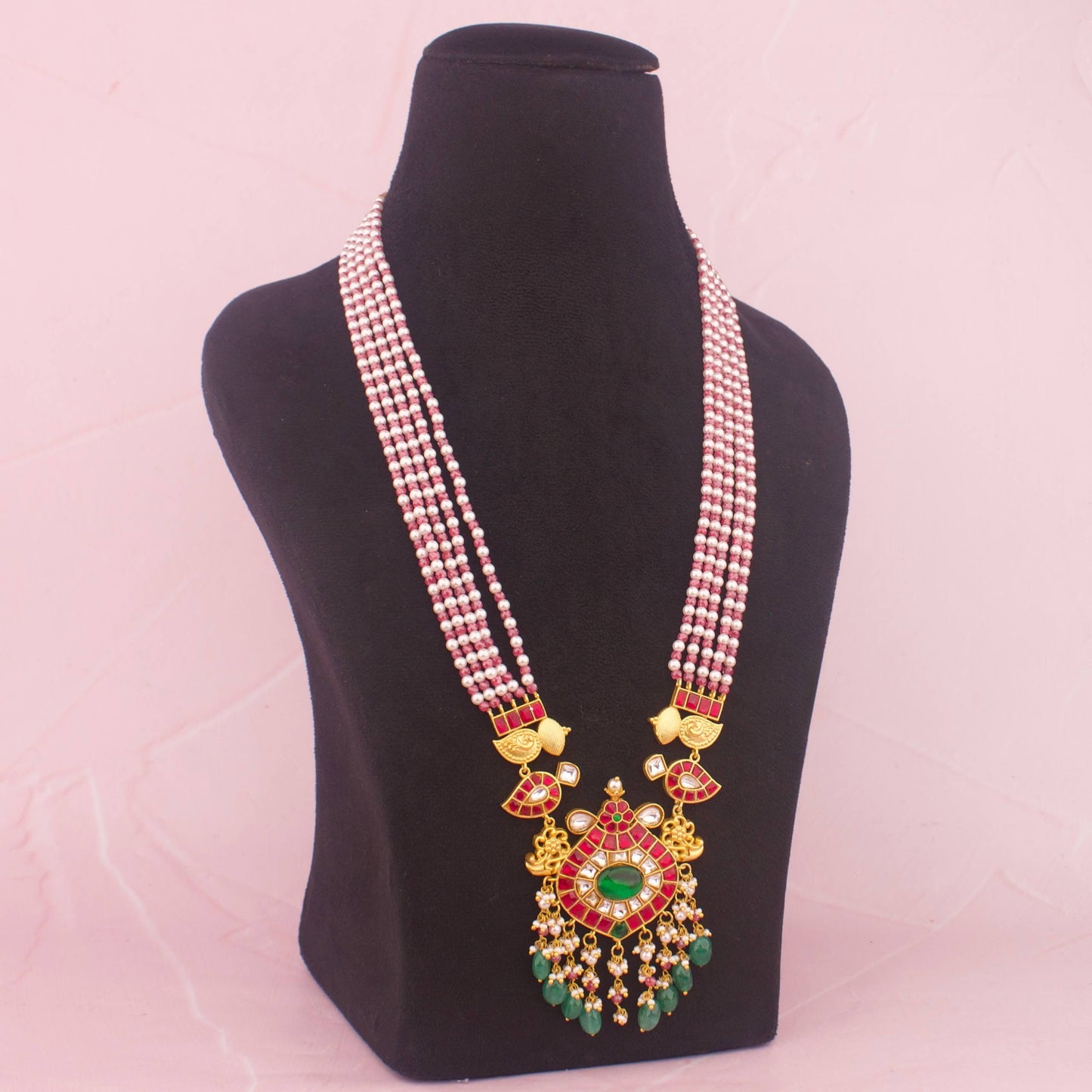 Radiant Jadau Kundan Beads Mala With Unique Pendant