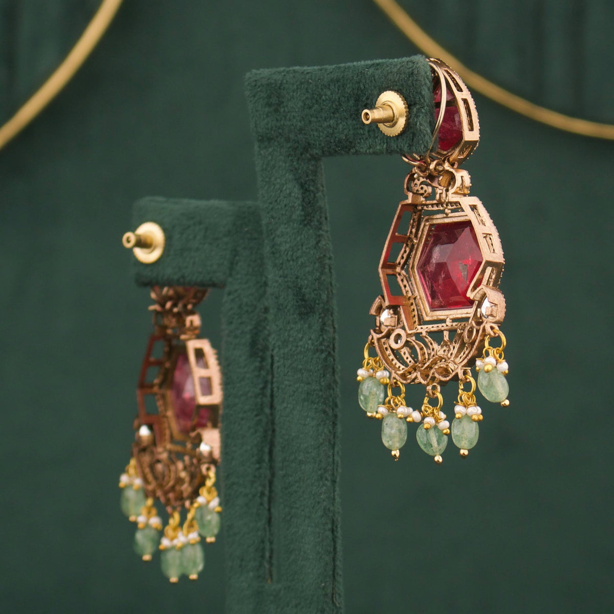 Stylish Ruby Victorian Necklace With Matching Earrings