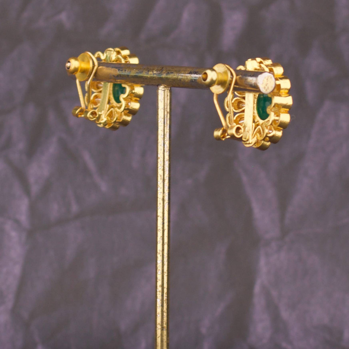 Designer Emerald Jadau Kundan Stud Earrings