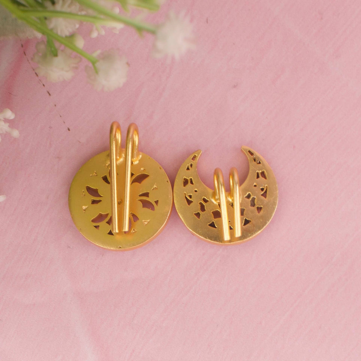 Gold Style Jadau Kundan Sun And Moon Hair Pin