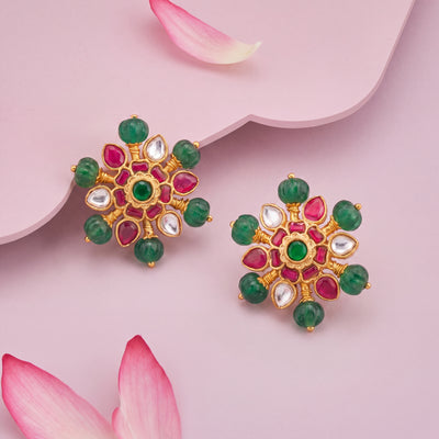 Floral Design Jadau Kundan Stud Earrings