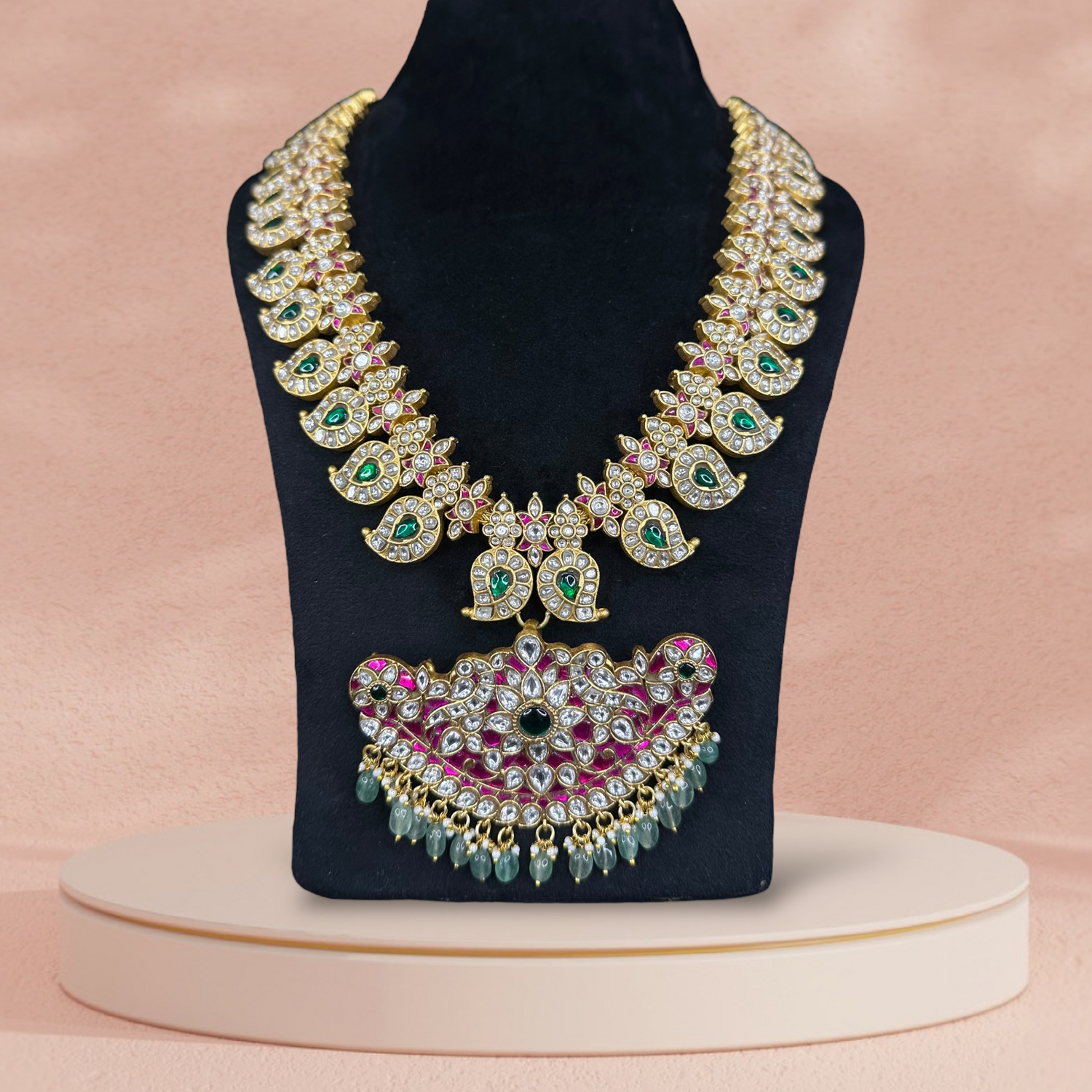 Jadau Kundan Long Necklace and Haram - DULHAN JEWELS