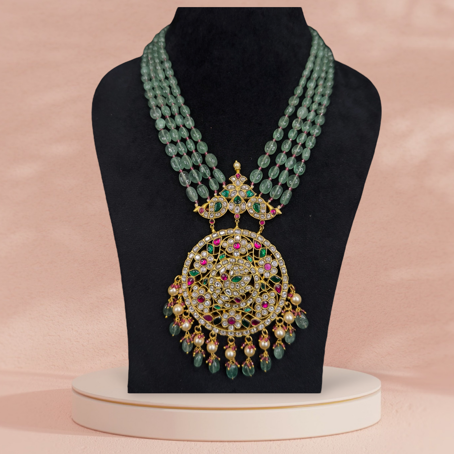 Jadau Kundan Beads Necklace - DULHAN JEWELS