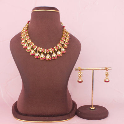Close-Up Detail View of Designer Necklace Set With Matching Earrings | Dulhan Jewels