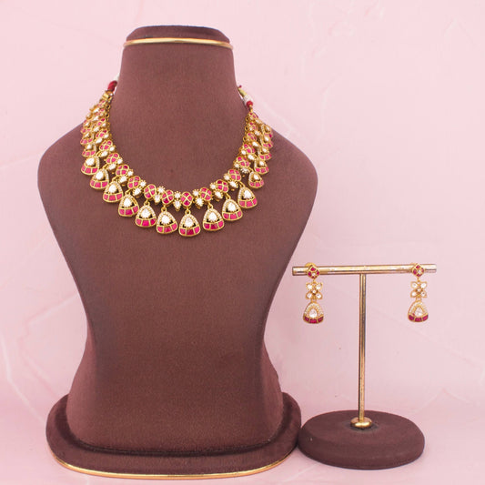 Close-Up Detail View of Designer Necklace Set With Matching Earrings | Dulhan Jewels