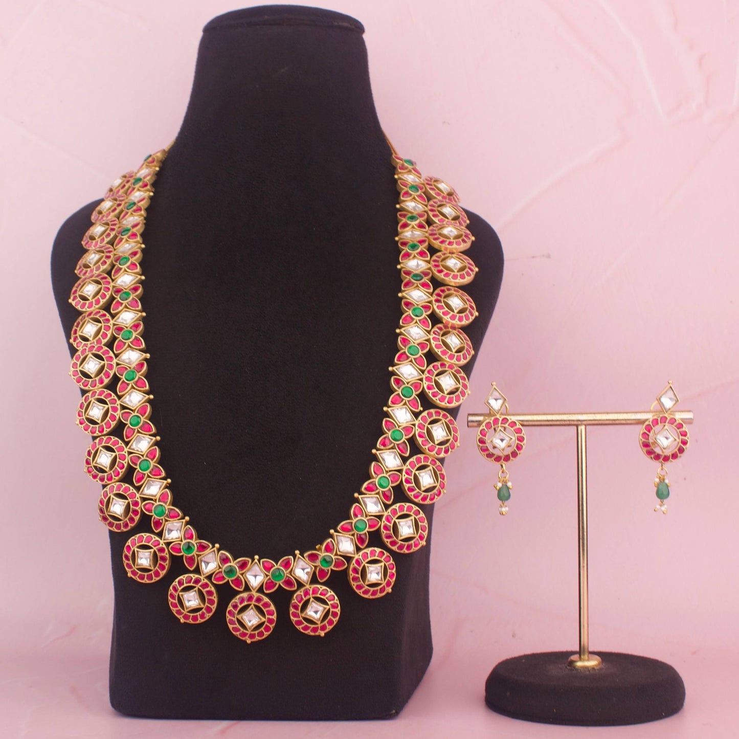 Bridal Jadau Kundan Long Bottumala With Matching Earrings