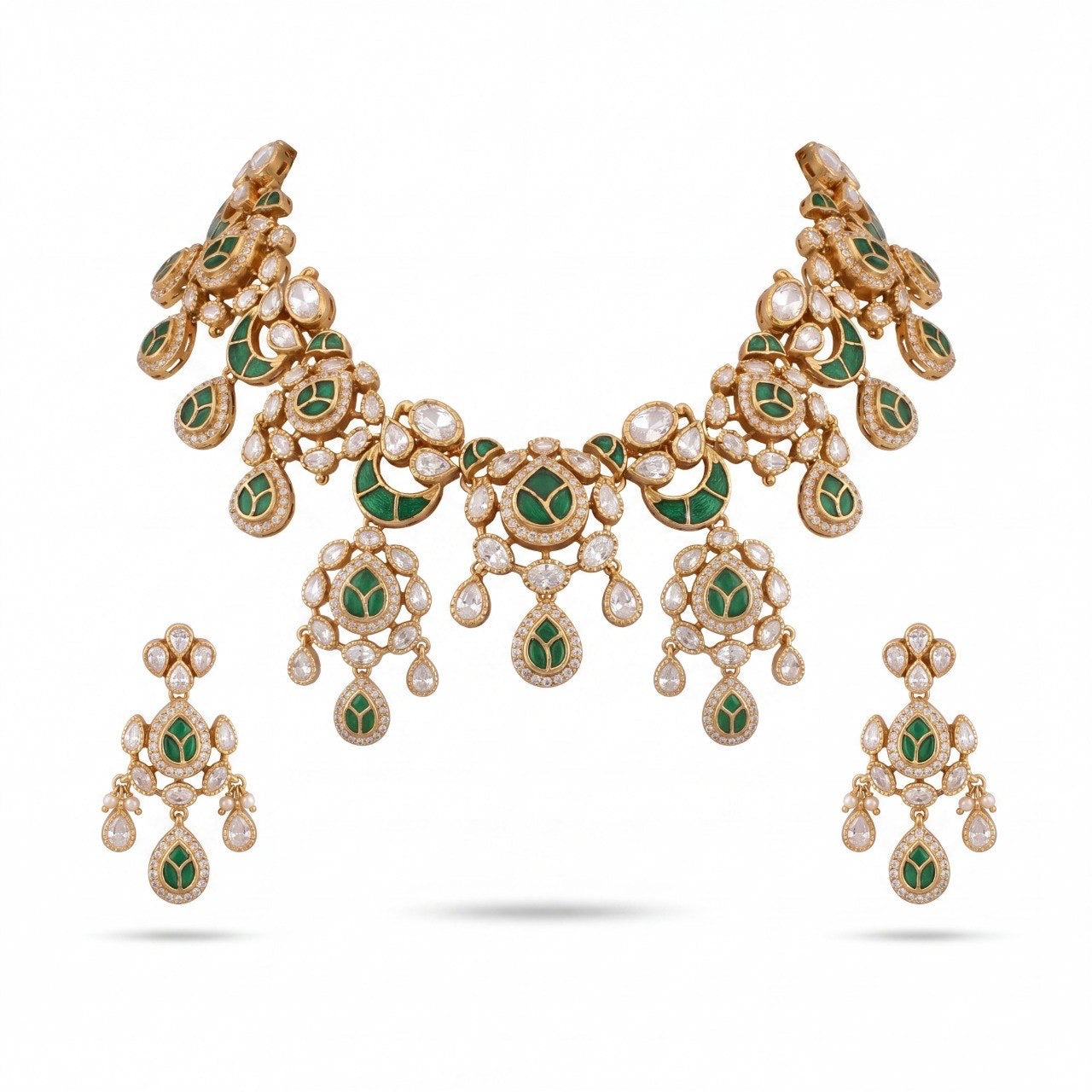 Dazzling Victorian Fusion Polki & Kundan Necklace With Matching Earrings