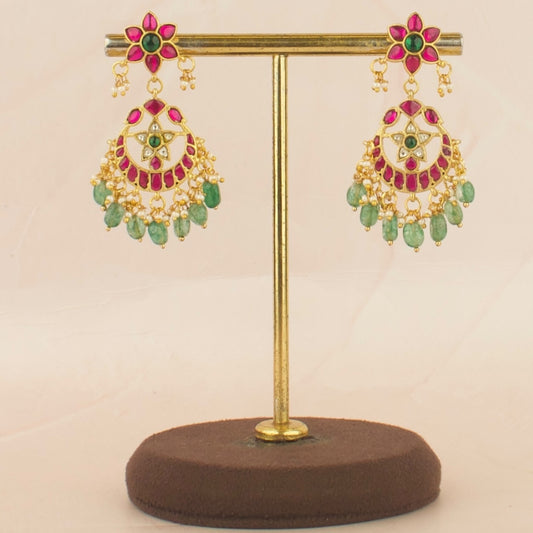 Unique Floral Design Studded Jadau Kundan Chand bali