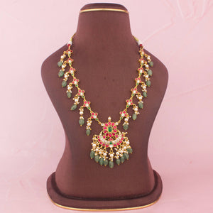 Simple Jadau Kundan Necklace With Green Drops