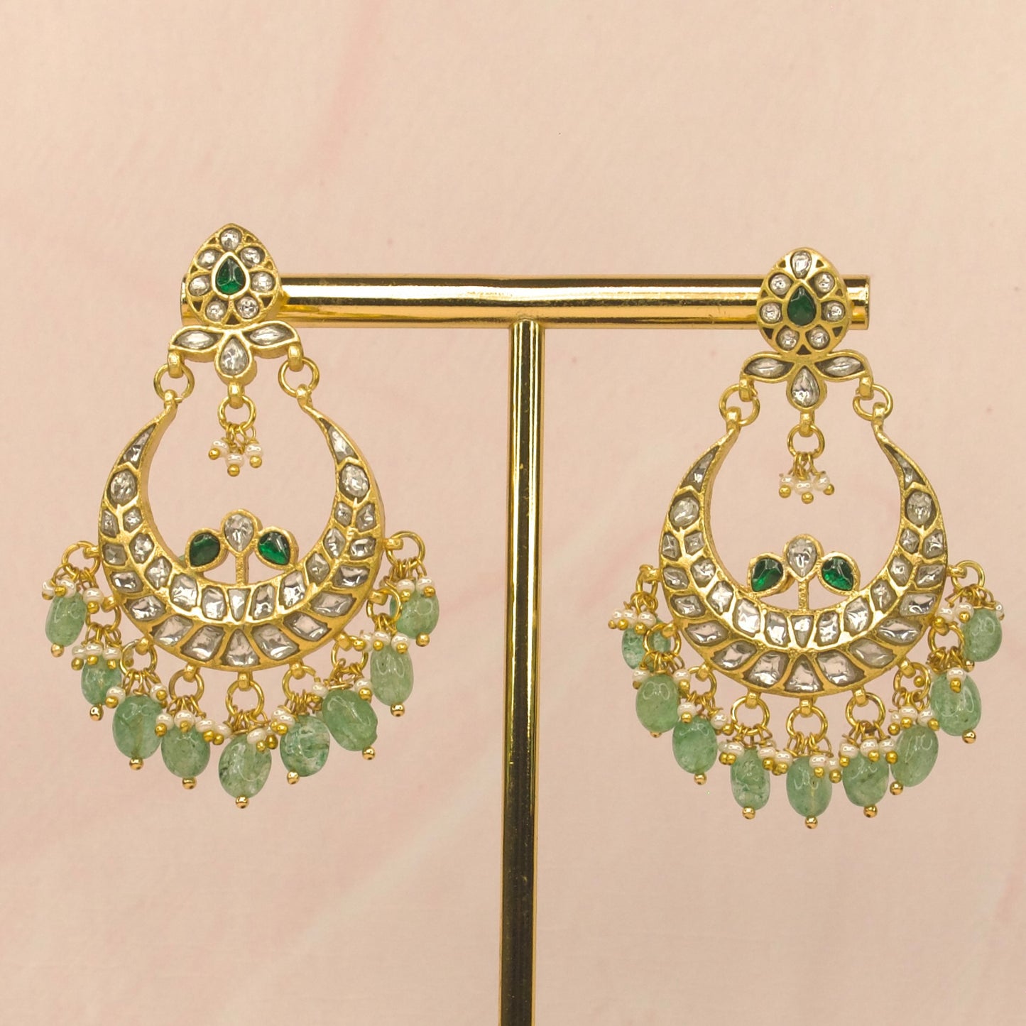 White kundan Chandbali earrings