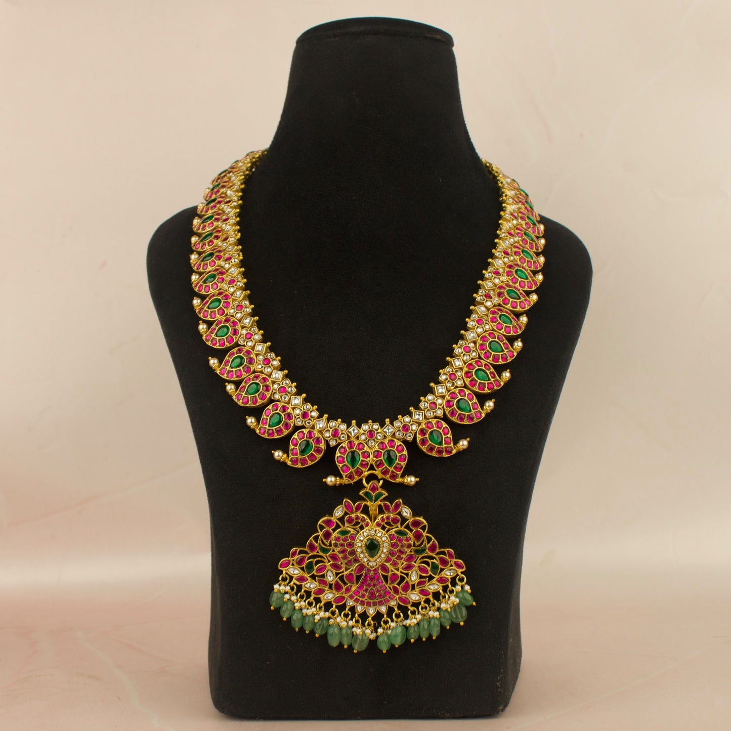 Traditional Bridal Detachable Pendant Long Jadau Kundan Mango Haram