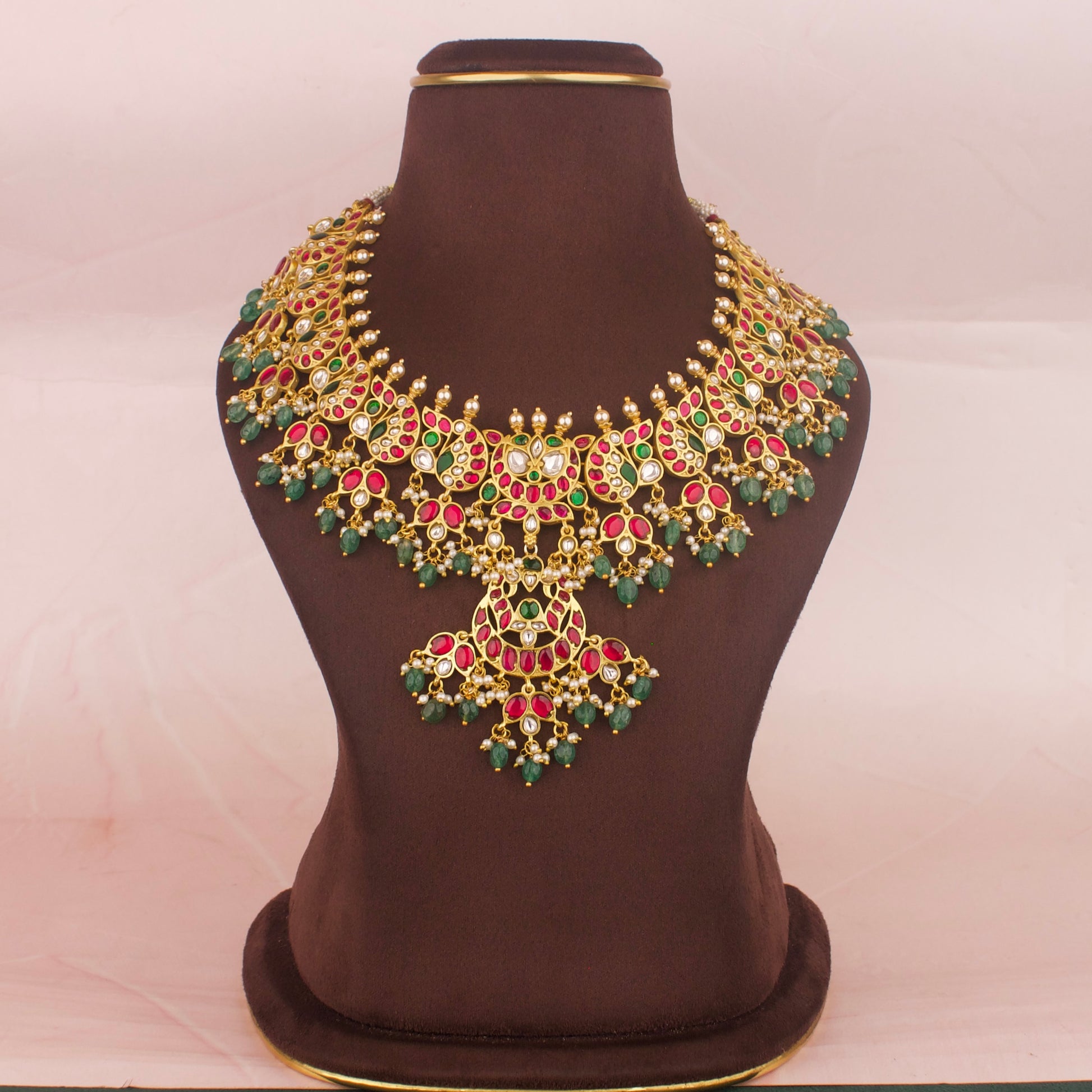 Gold Inspired Jadau Kundan Necklace Set With Earrings