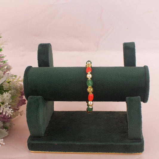 Graceful Multi Nakshi Ball,Coral Bead, Pearl & Beads Flexible Bracelet