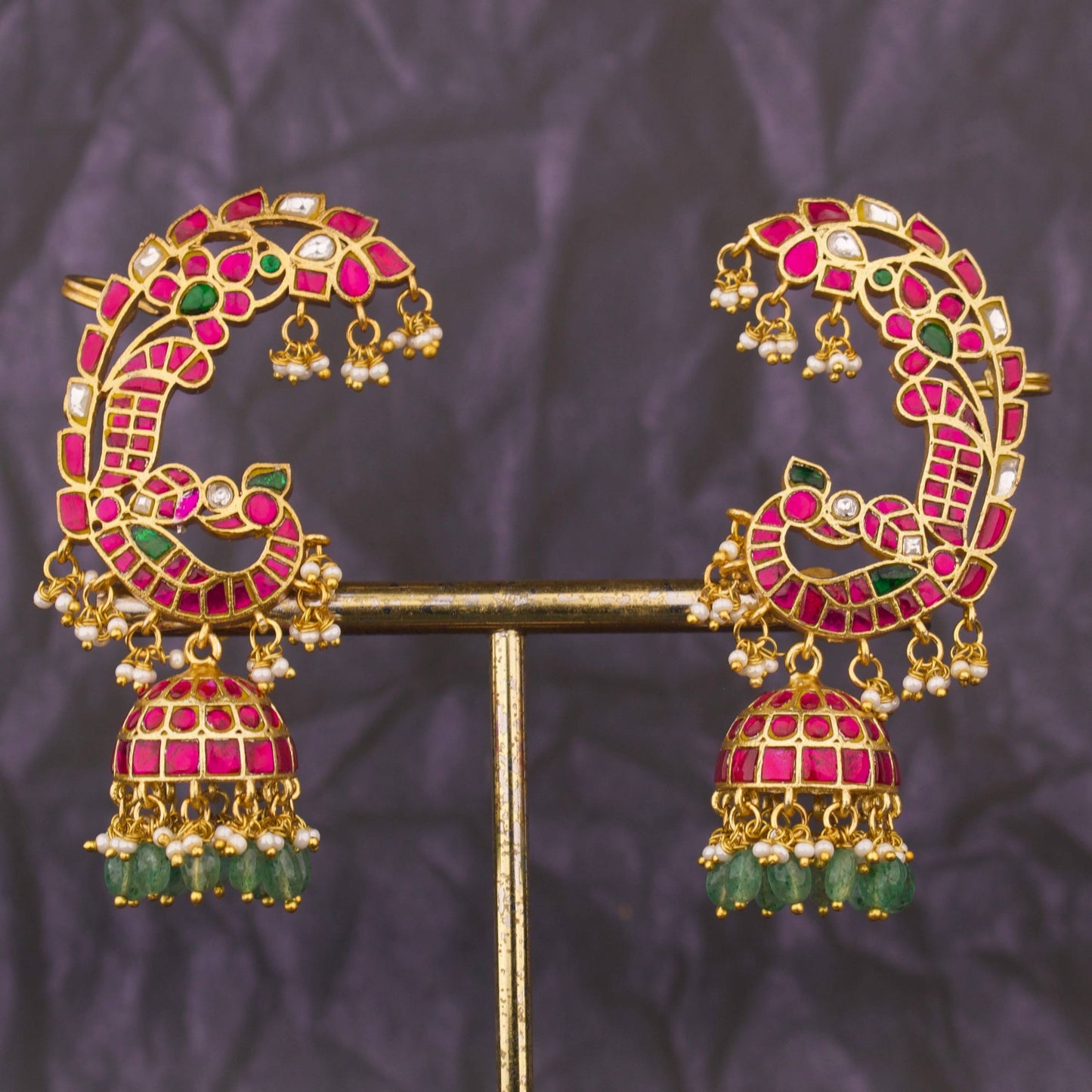 Bridal Jadau Kundan Peacock Design Full Kaan Earcuff Earrings