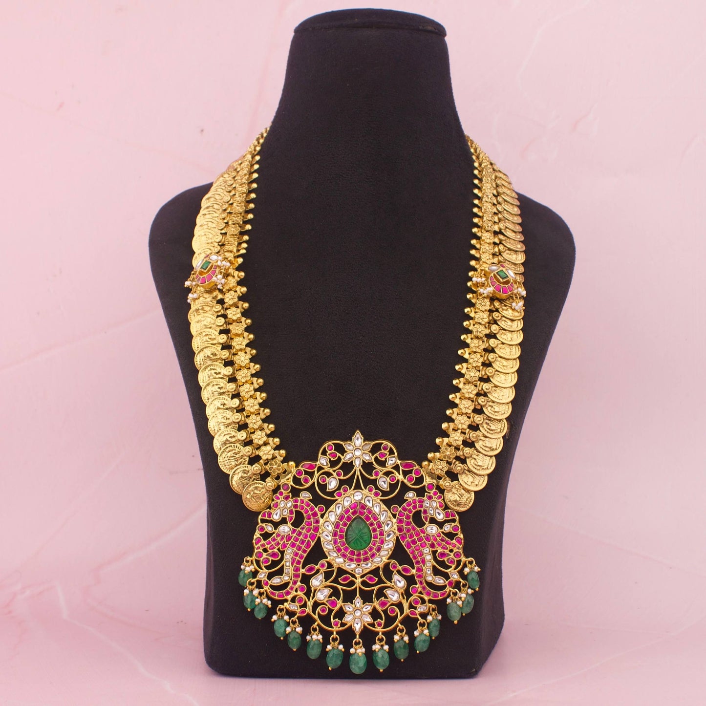 Gold Style Lakshmi Kasulu Jadau Kundan Long Haram