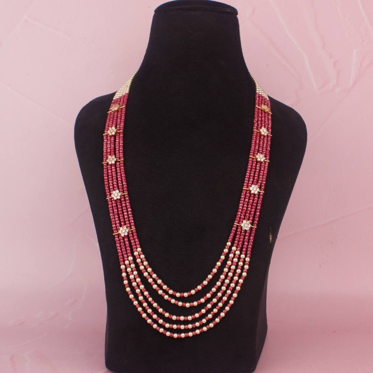 Stunning Beads Mala With Cz Side Lockets
