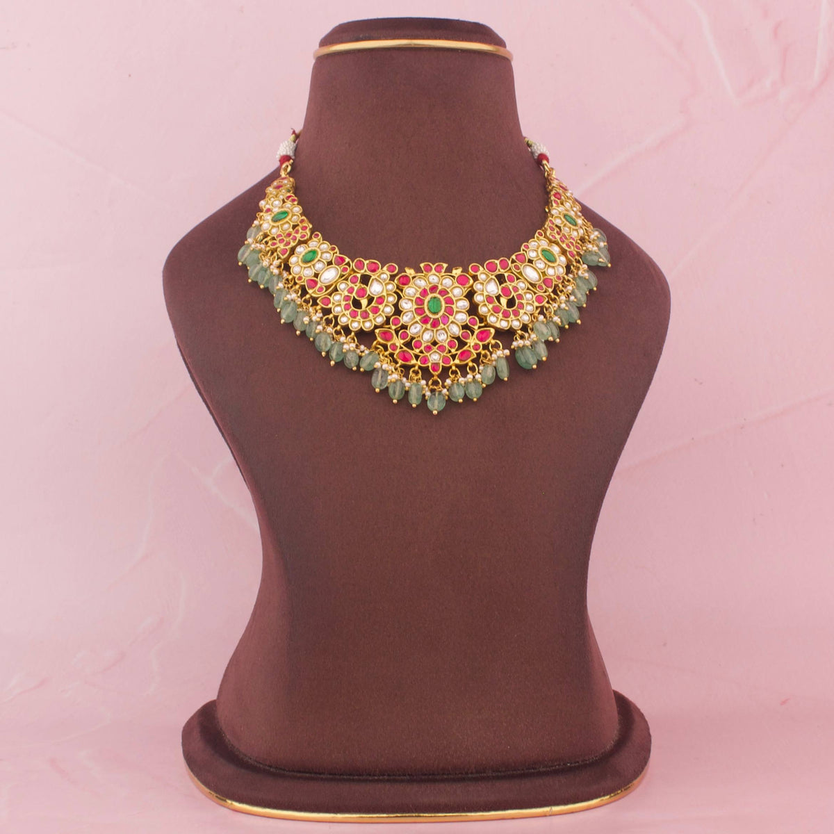 Royal Ethnic Jadau Kundan Necklace Set With Green Beads