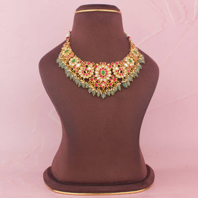 Royal Ethnic Jadau Kundan Necklace Set With Green Beads