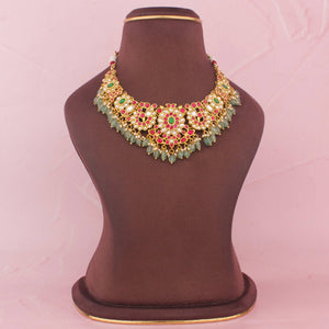 Royal Ethnic Jadau Kundan Necklace Set With Green Beads