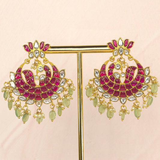 Majestic Ruby Blossom Jadau Kundan Chandbali Earrings