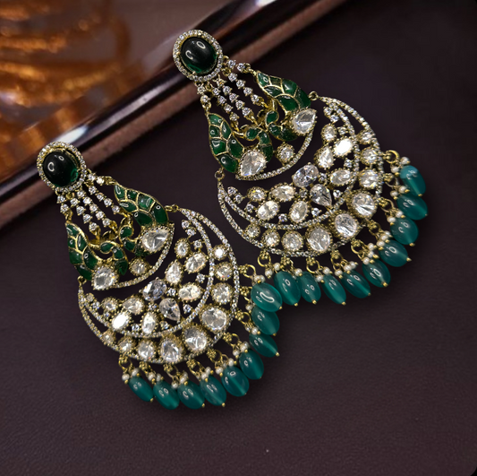 Victorian X Jadau Kundan Chandbali Earrings. This Victorian Jewellery Is available in Red & Green colour varaiants. 