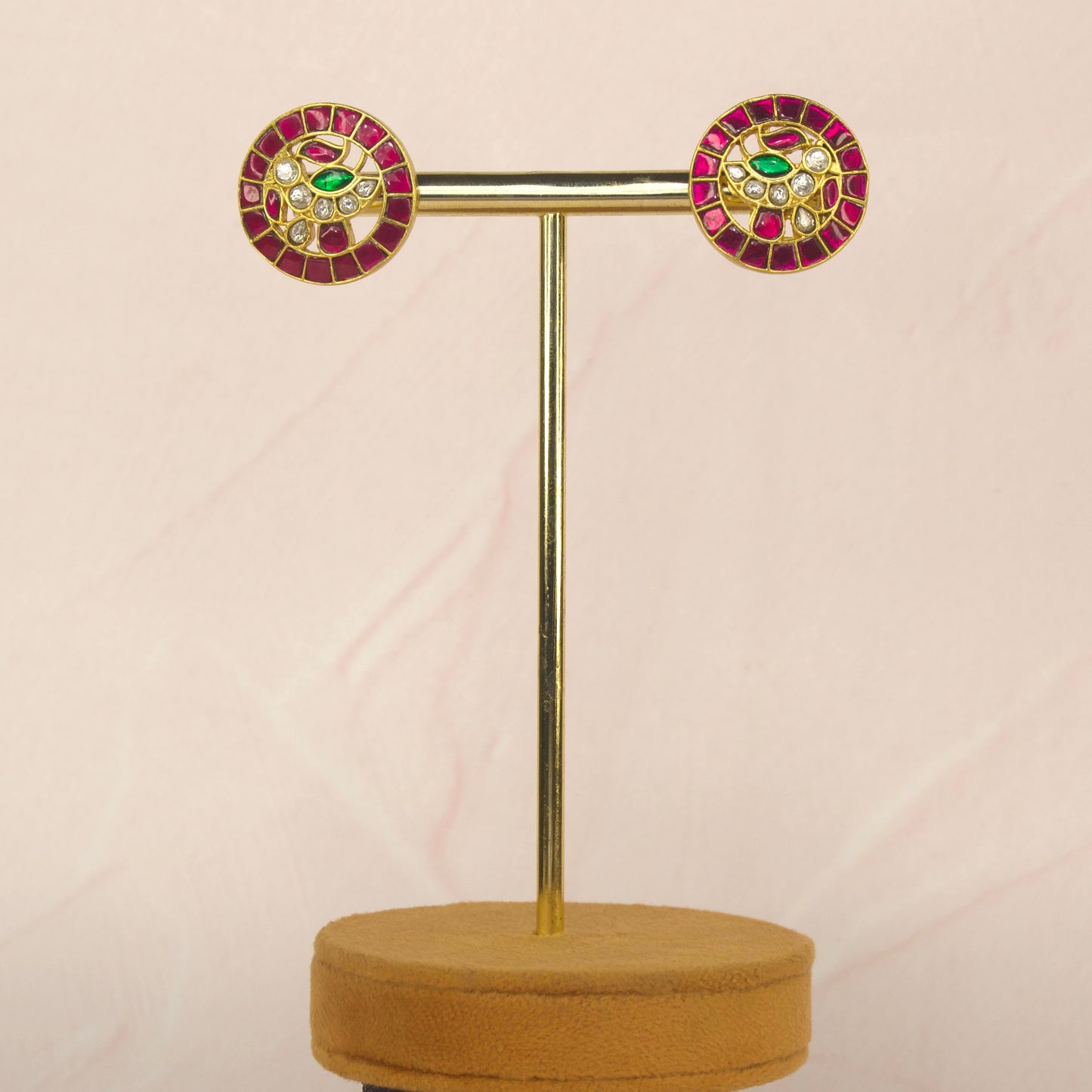 Temple Jadau Kundan Round Studs with Gold Plating