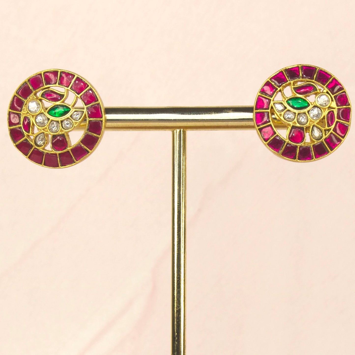 Temple Jadau Kundan Round Studs with Gold Plating