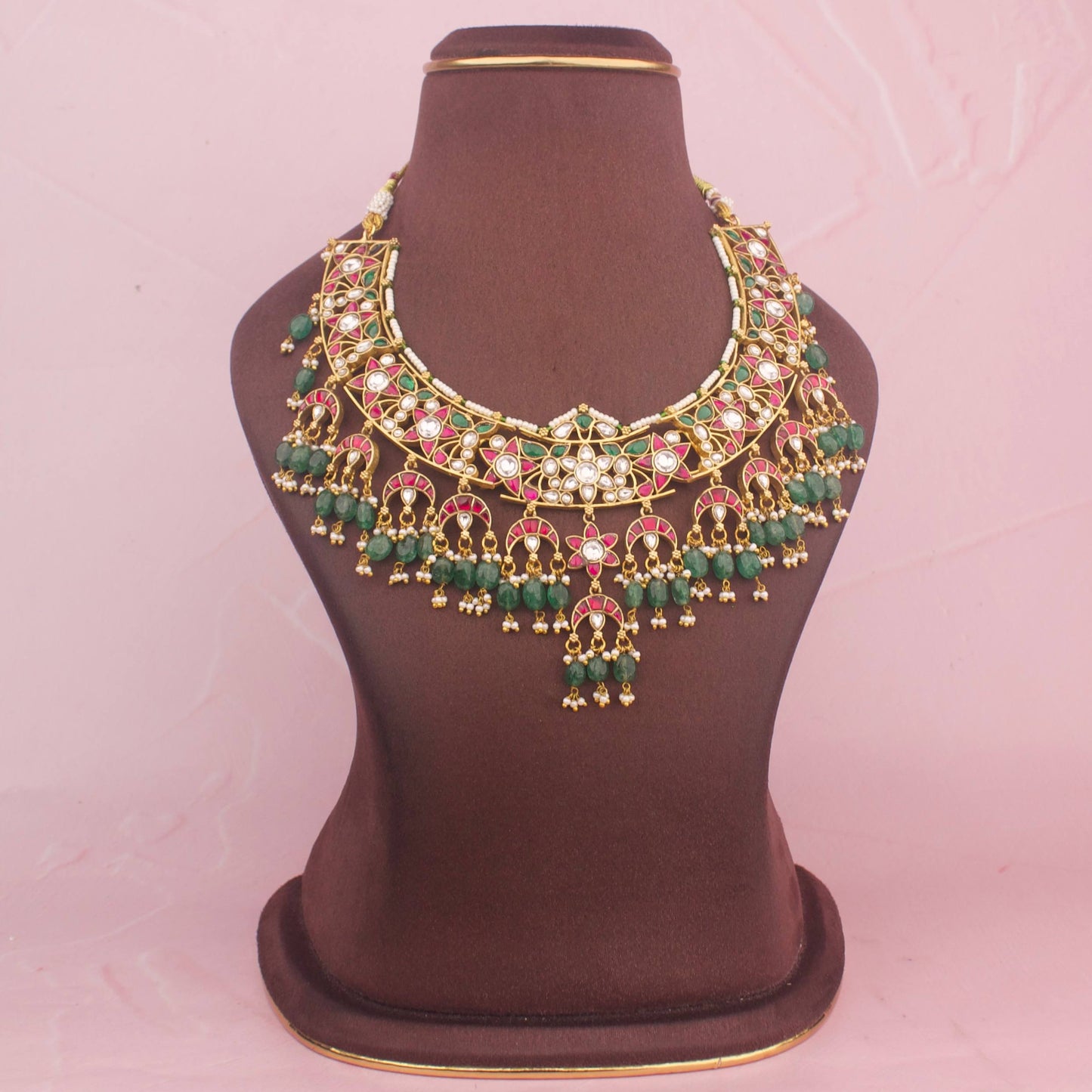 Statement Jadau Kundan Necklace With Kundan Droplet Hangings - Premium Indian Ethnic Jewelry | Dulhan Jewels
