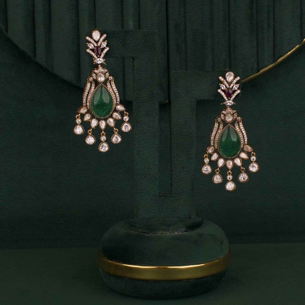 Designer Victorian Finish Polki Choker Set With Earrings