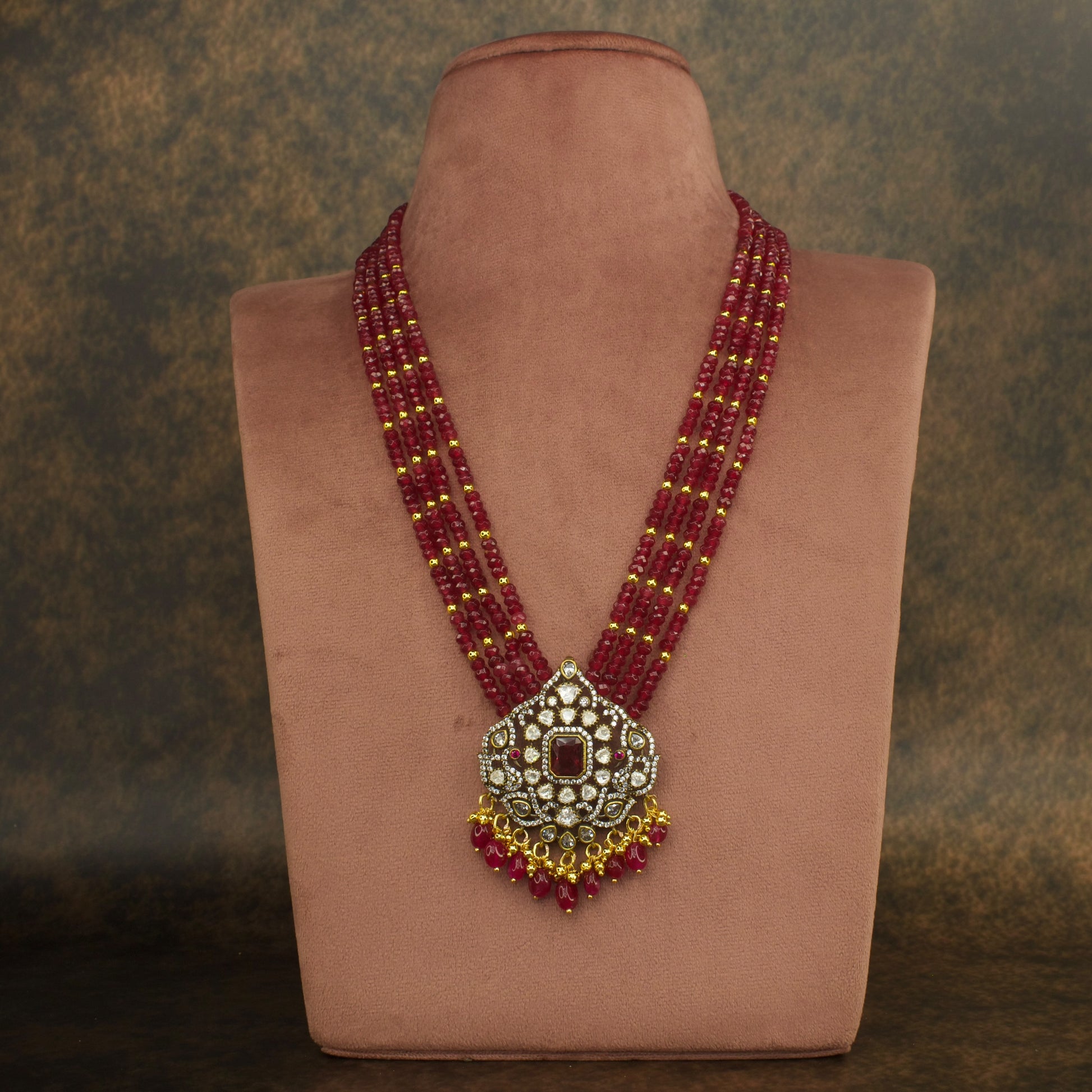 Opulent Victorian Beads Mala with Intricate Pendant and Matching Earrings with high quality victorian finish