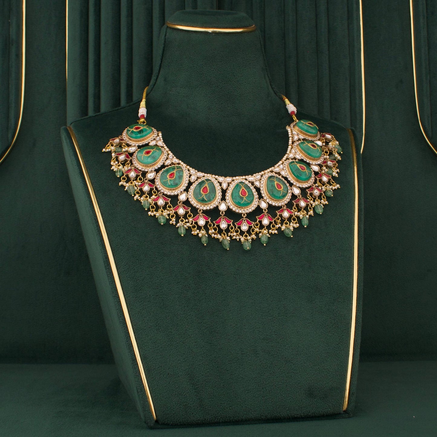 Grand Fusion Kundan & Polki Victorian Necklace with Matching Earrings