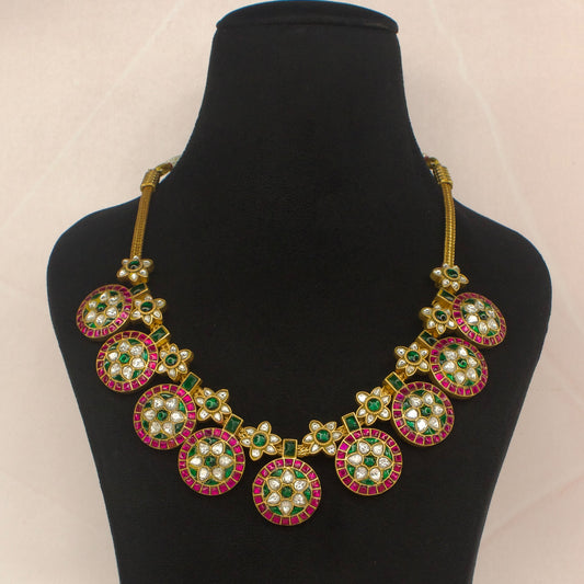 Radiant Jadau Kundan Bottumala Necklace with 22k Gold plating