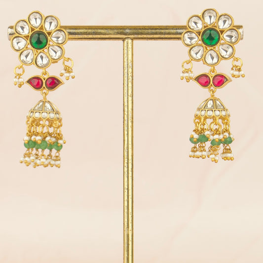 Floral Jadau Kundan Jhumki Earrings