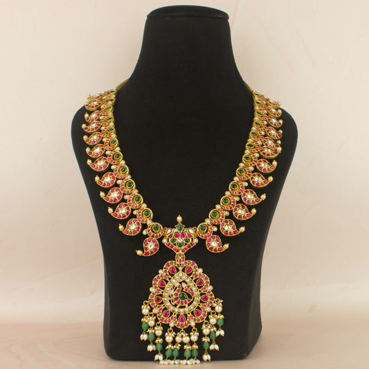 Trading Mango Design Jadau Kundan Long Necklace with Beads Hanging