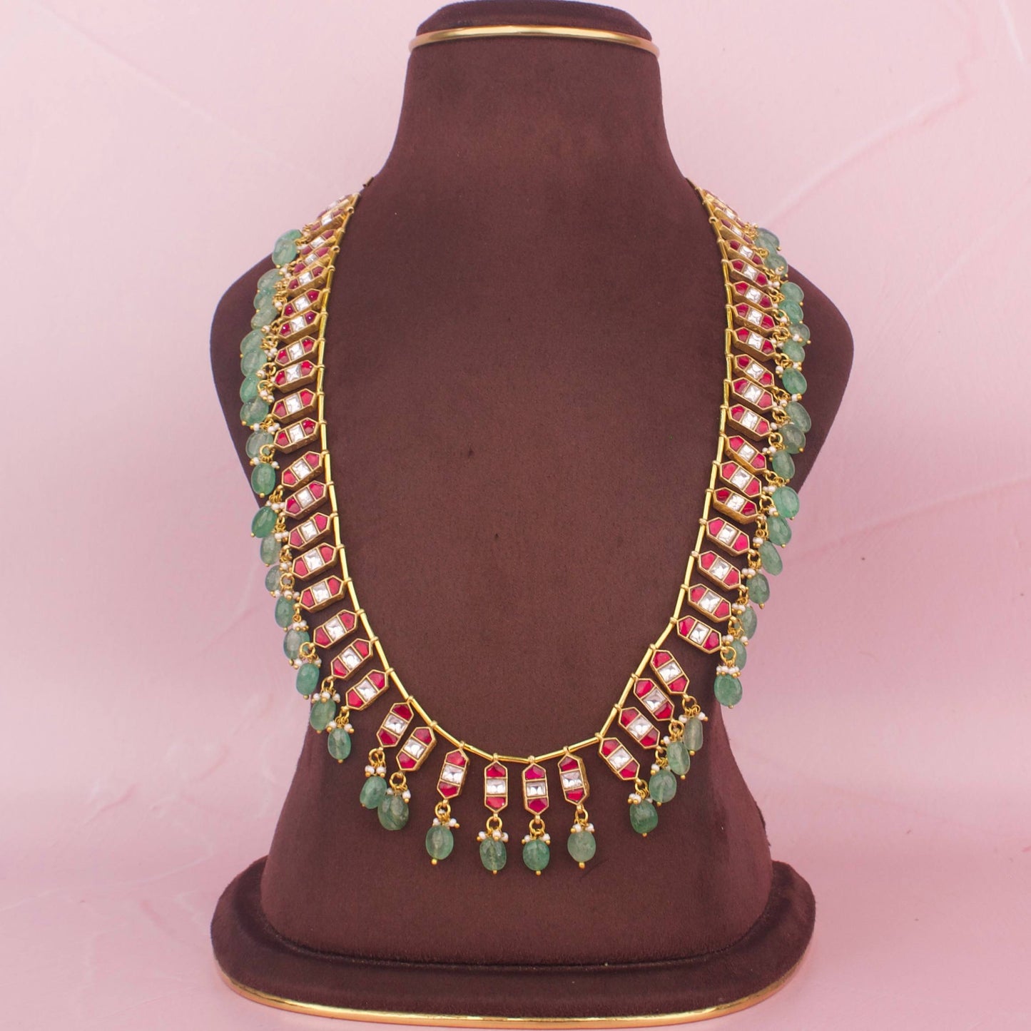 Sleek Jadau Kundan Bits Chain Necklace With Beads Hangings