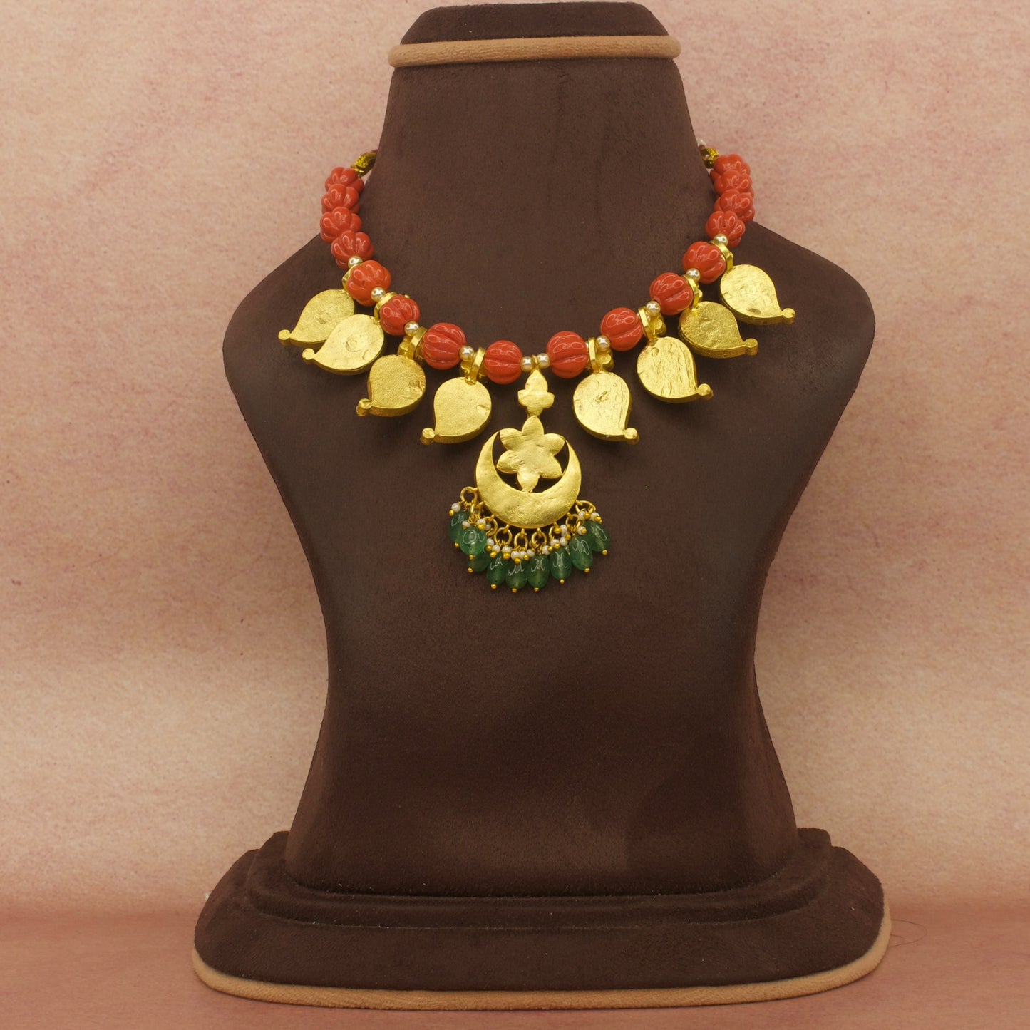 Coral chain with jadau kundan lockets