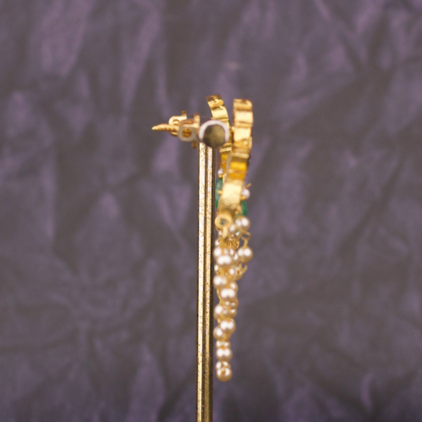 Jadau Kundan Stud Earrings With Multi-Layer Pearl Chains - Alternate View 1